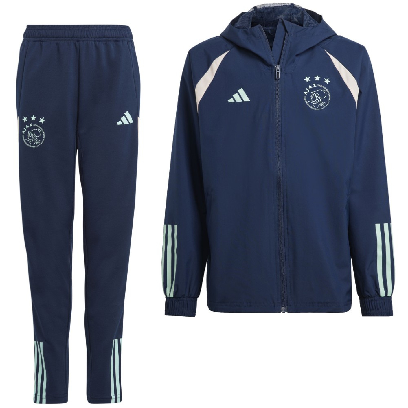 Zeeman Lach Nucleair adidas Ajax Trainingspak Allweather 2023-2024 Kids Donkerblauw Lichtblauw  Wit