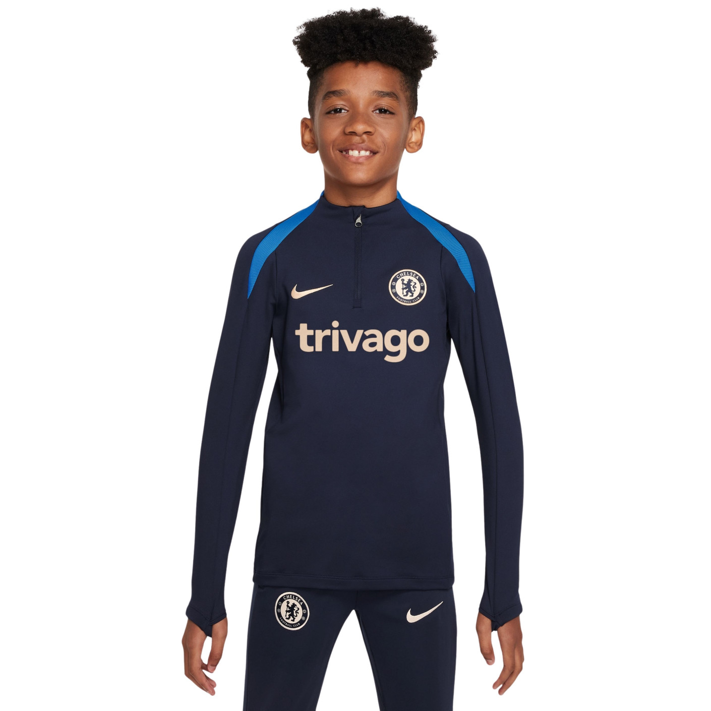 Nike Chelsea Strike Trainingstrui 1/4-Zip 2024-2025 Kids Donkerblauw Blauw