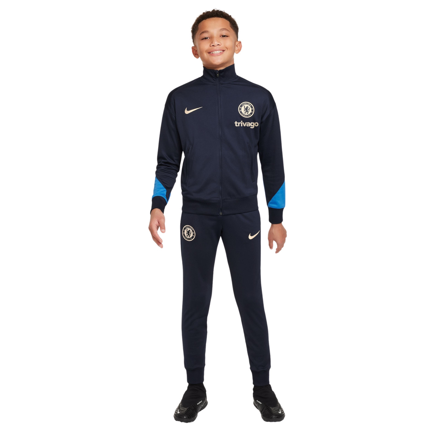 Nike Chelsea Strike Trainingspak Full-Zip 2024-2025 Kids Donkerblauw Blauw Wit