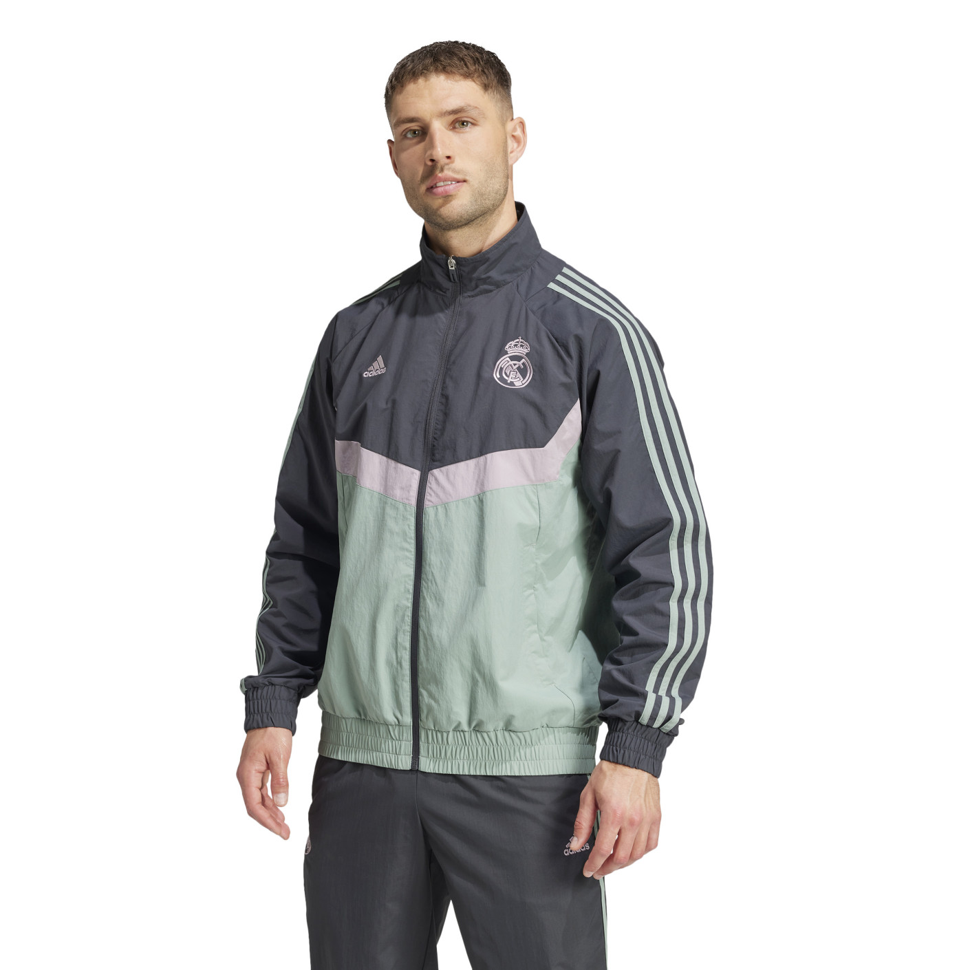 adidas Real Madrid Trainingsjack Woven 2024-2025 Donkergrijs Groen Paars