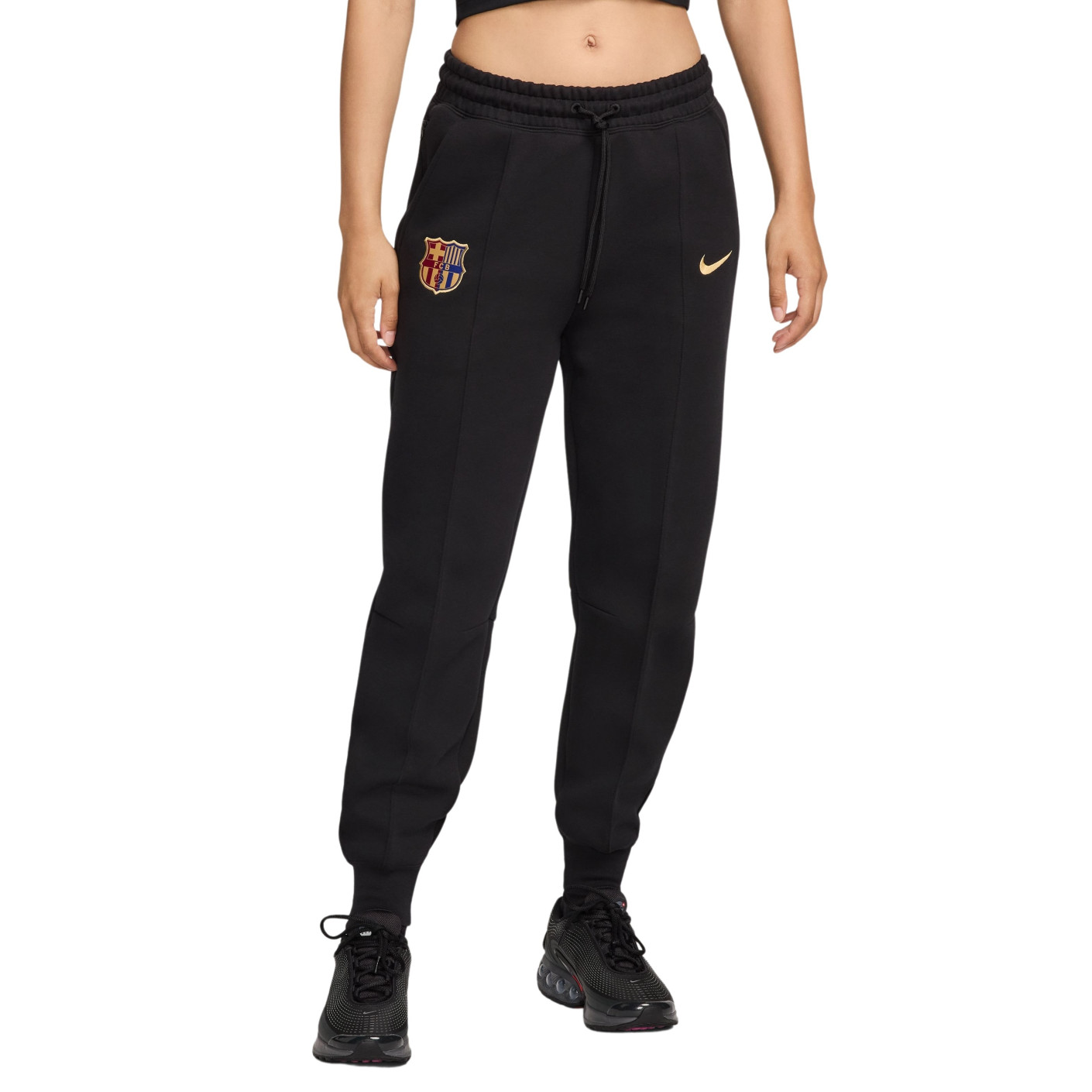 Nike FC Barcelona Tech Fleece Joggingbroek 2024-2025 Dames Zwart Goud