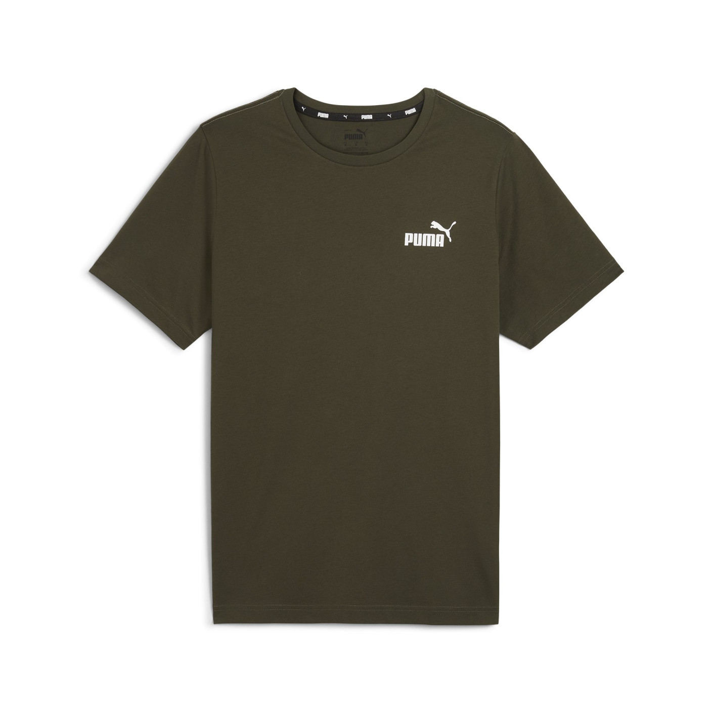 PUMA Essentials Small Logo T-Shirt Donker Olijfgroen Wit