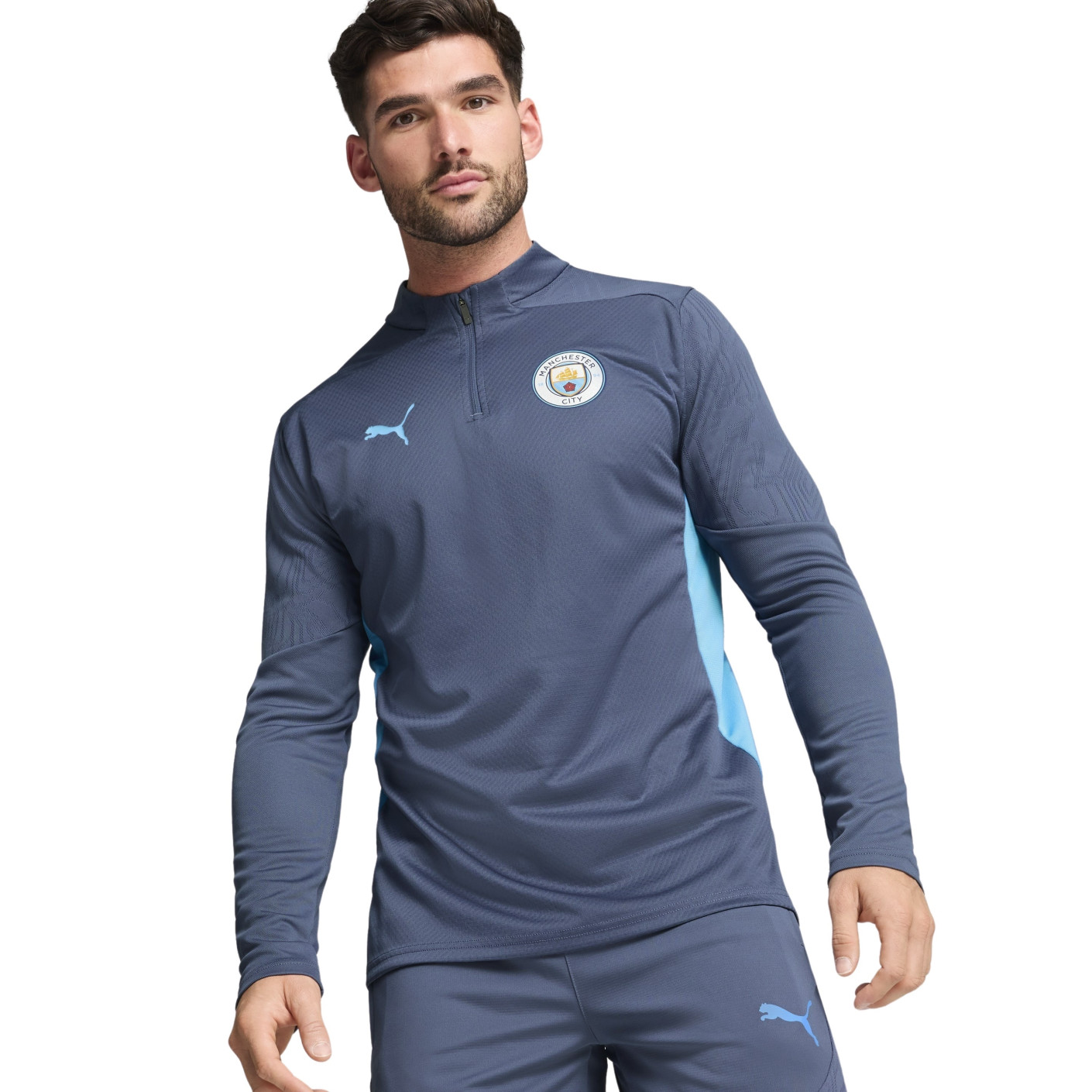 PUMA Manchester City Trainingstrui 1/4 Zip 2024-2025 Donkerblauw Lichtblauw