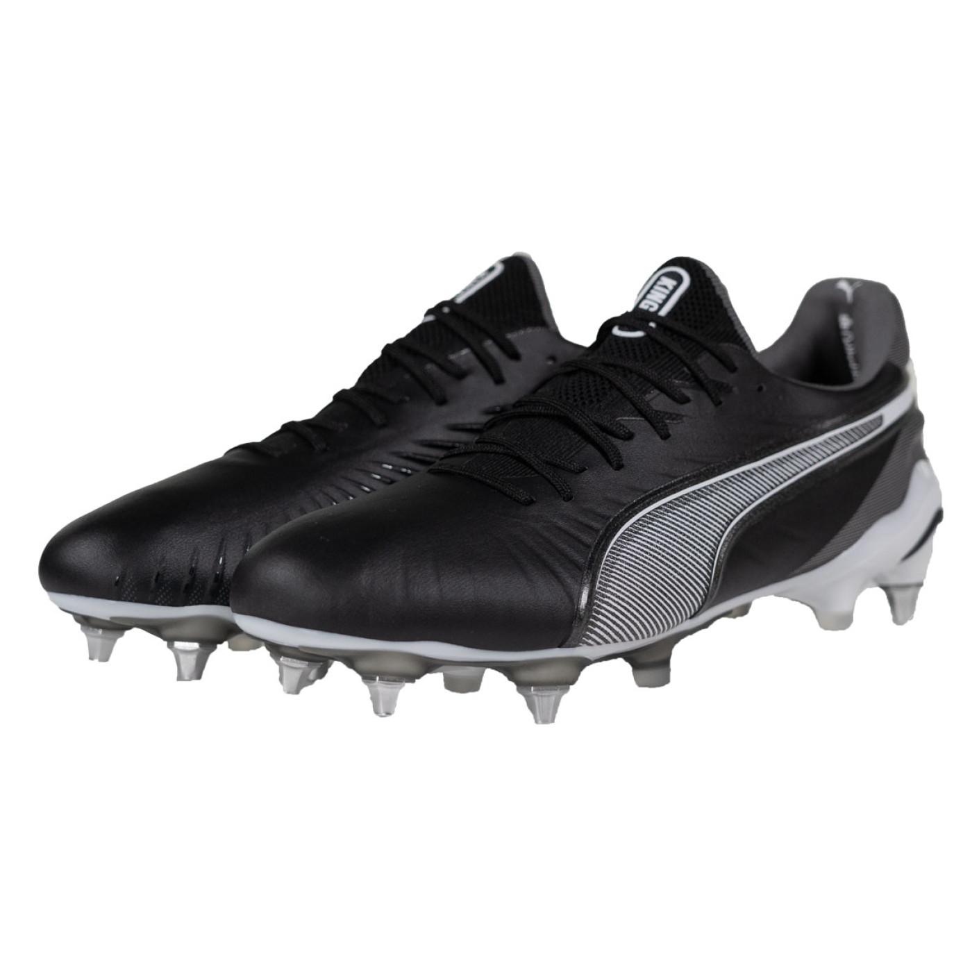 PUMA King Ultimate IJzeren-Nop Voetbalschoenen (SG) Zwart Wit Grijs