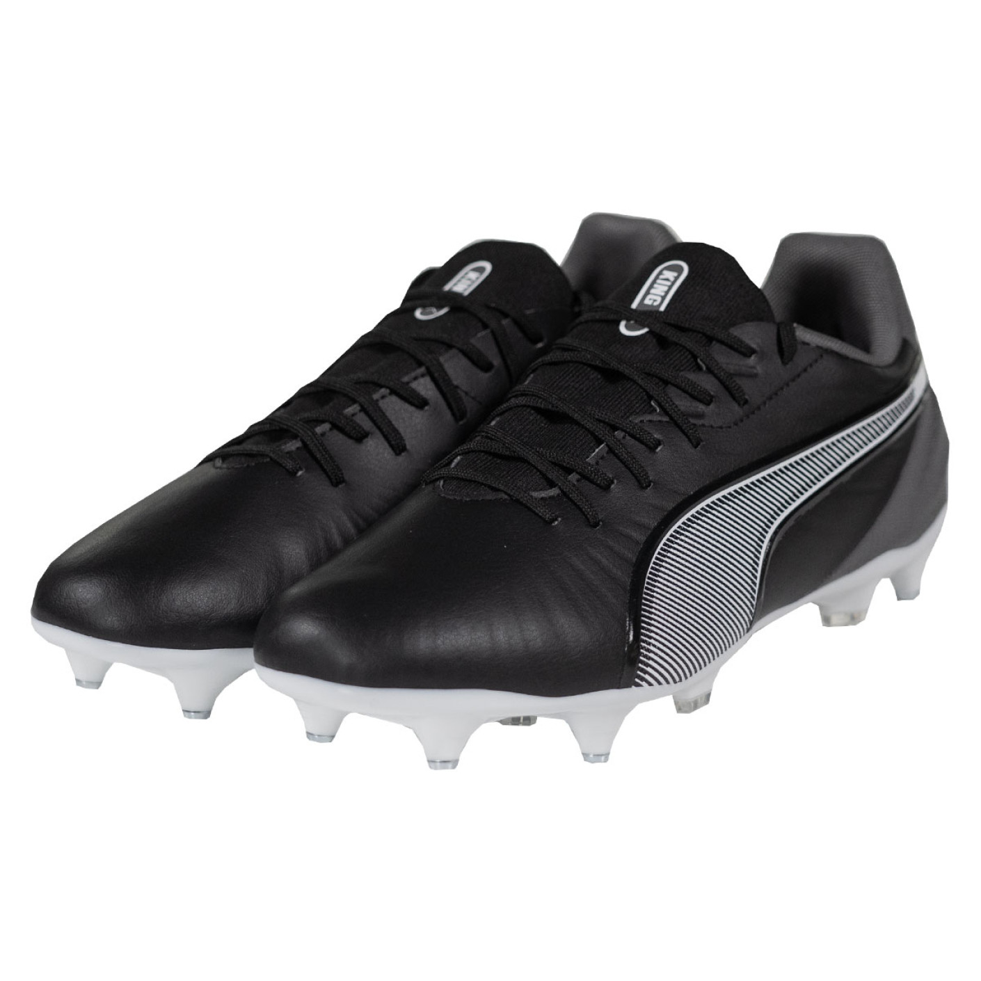 PUMA King Match IJzeren-Nop Voetbalschoenen (SG) Zwart Wit Grijs