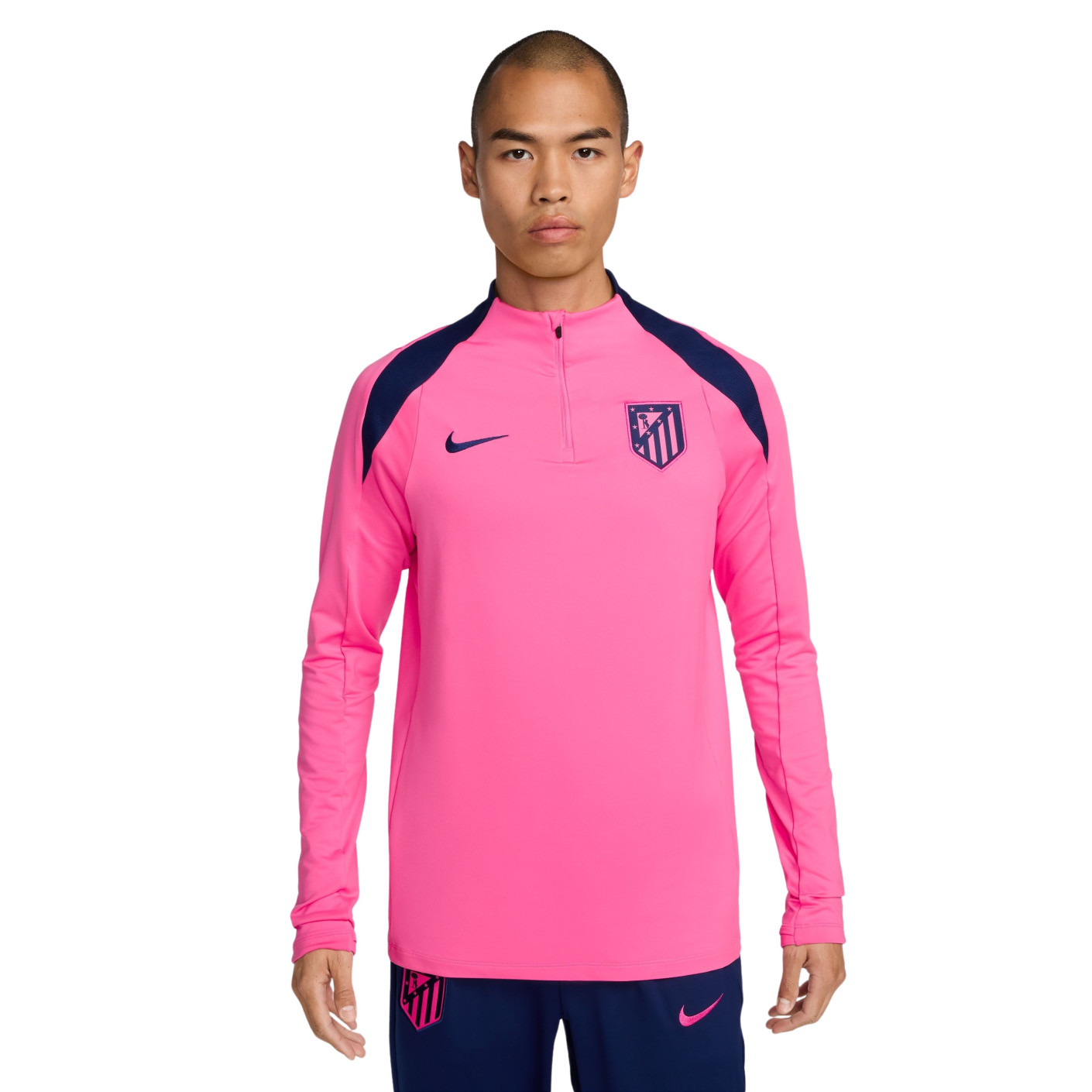 Nike Atletico Madrid Strike Trainingstrui 1/4-Zip 2024-2025 Roze Donkerblauw