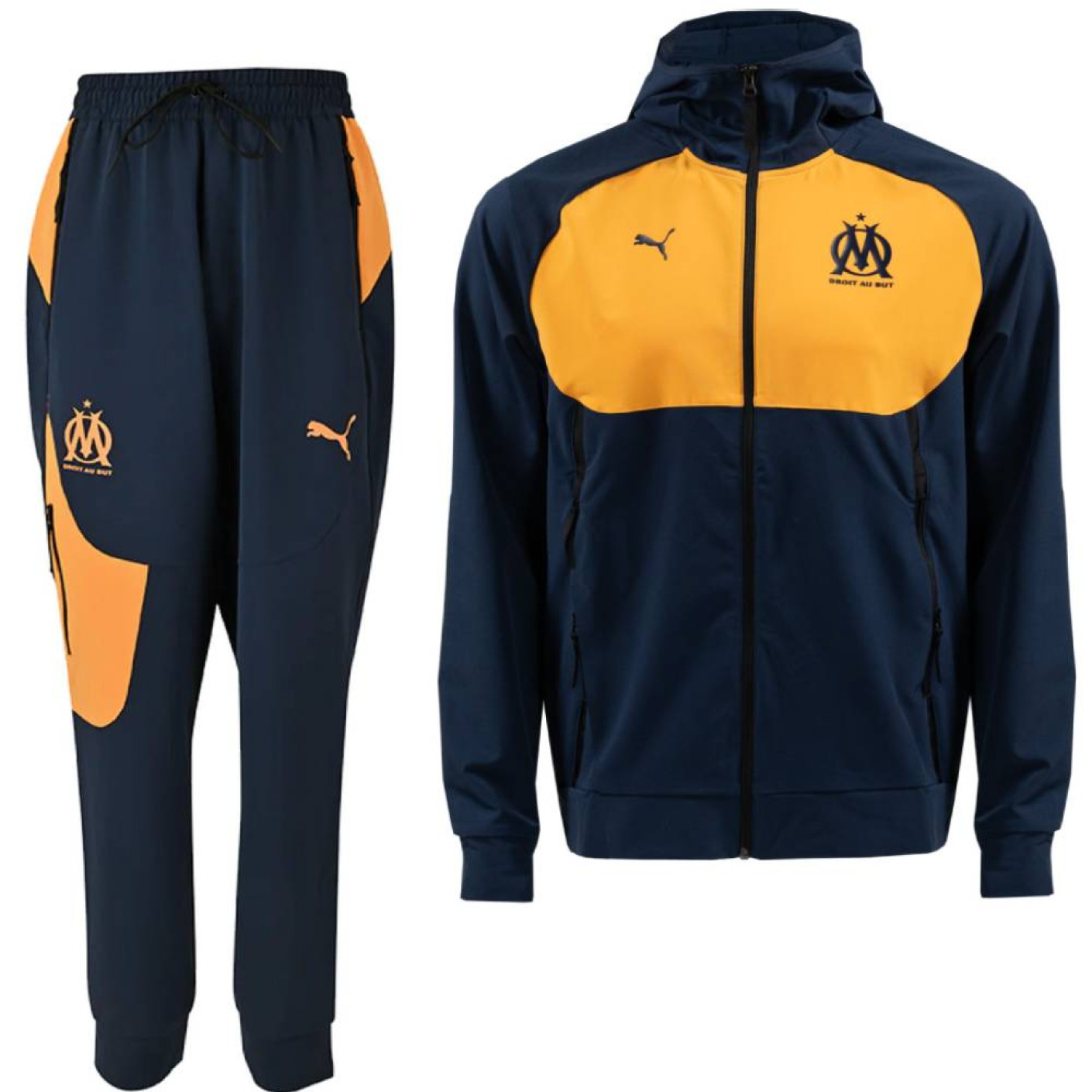 PUMA Olympique Marseille Pumatech Trainingspak Full-Zip 2024-2025 Donkerblauw Oranje