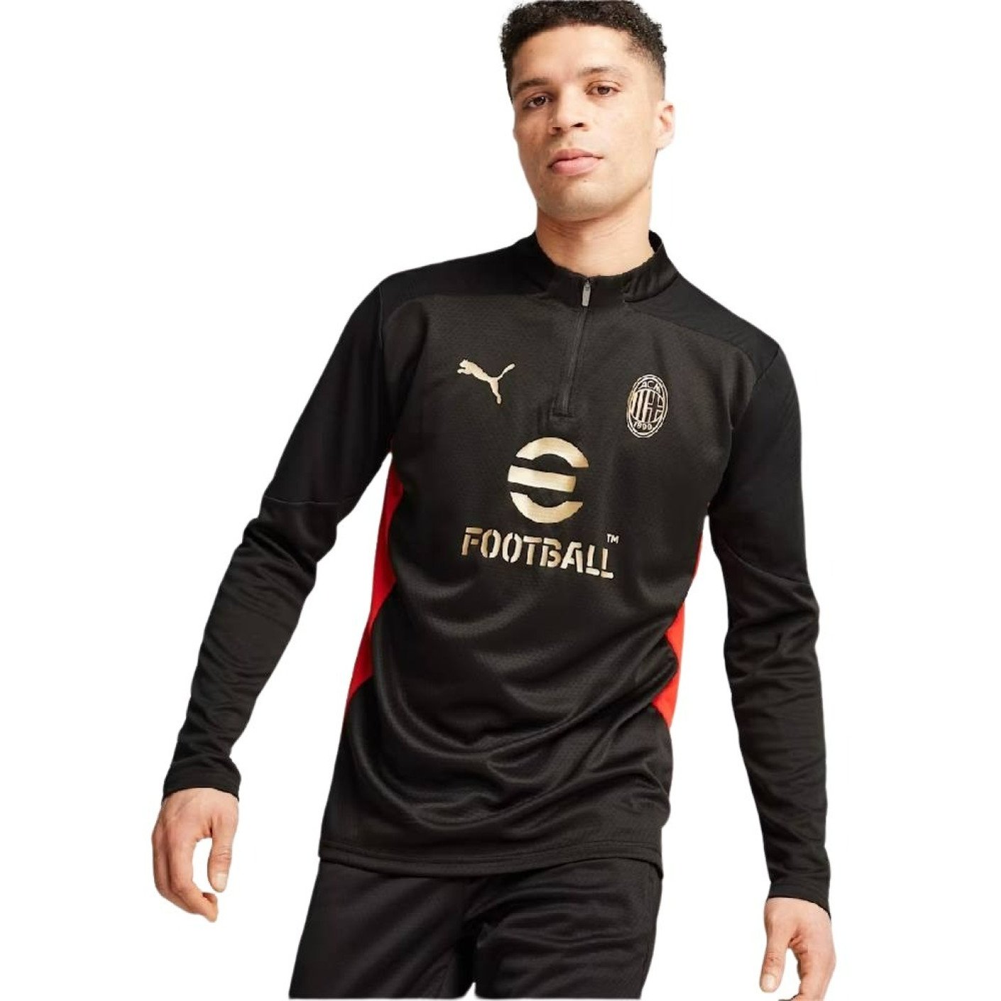 PUMA AC Milan Trainingstrui 1/4 Zip 2024-2025 Zwart Rood Goud