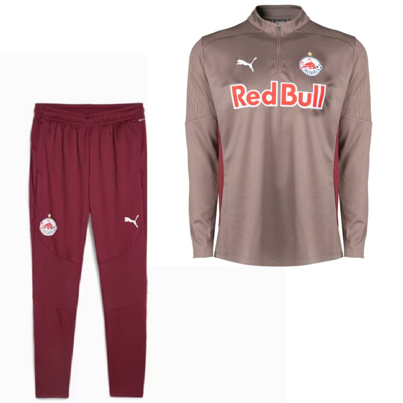 PUMA Red Bull Salzburg Trainingspak 1/4-Zip 2024-2025 Bruin Rood Wit