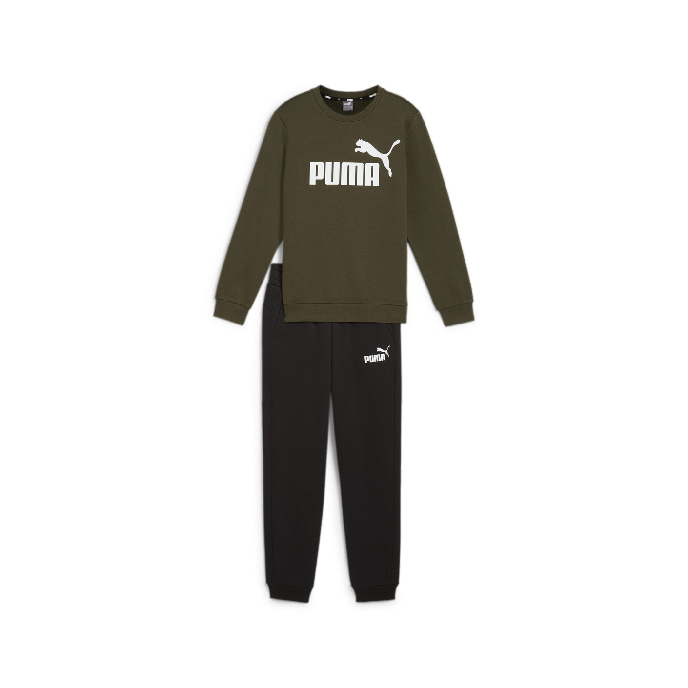 PUMA No.1 Logo Sweat Fleece Trainingspak Kids Donker Olijfgroen Zwart Wit