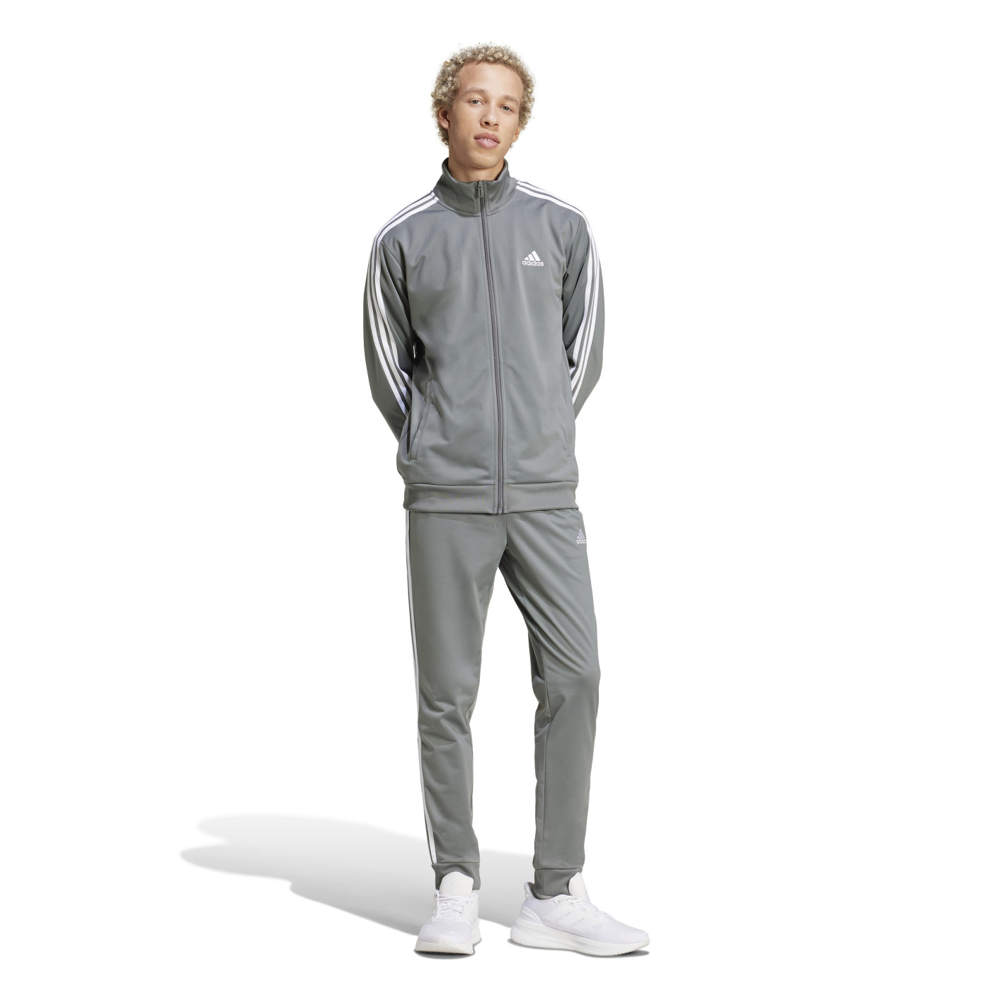 adidas Basic 3-Stripes Tricot Trainingspak Full-Zip Grijs Wit