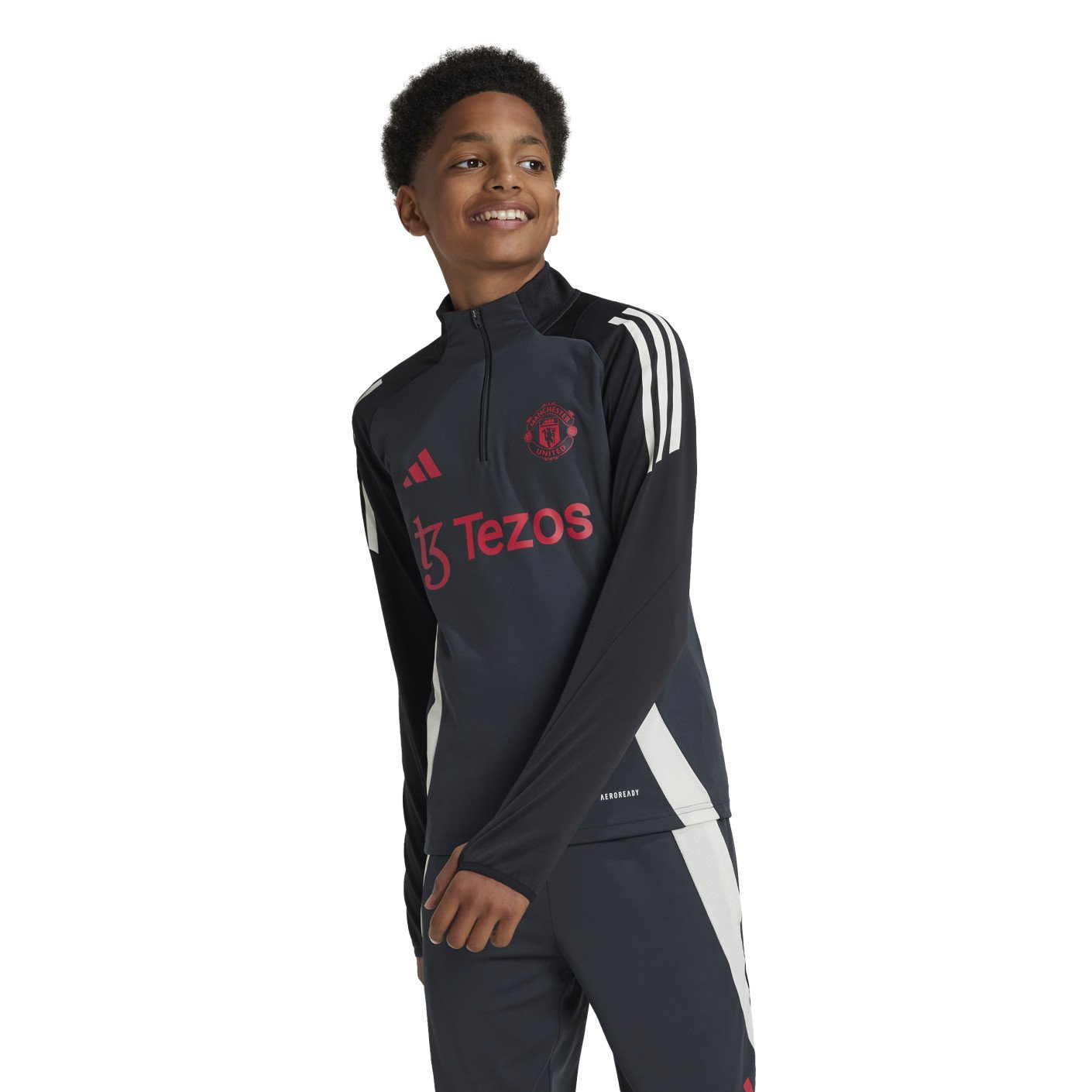 adidas Manchester United Trainingstrui 1/4-Zip Europees 2024-2025 Kids Donkergrijs Zwart Rood Wit