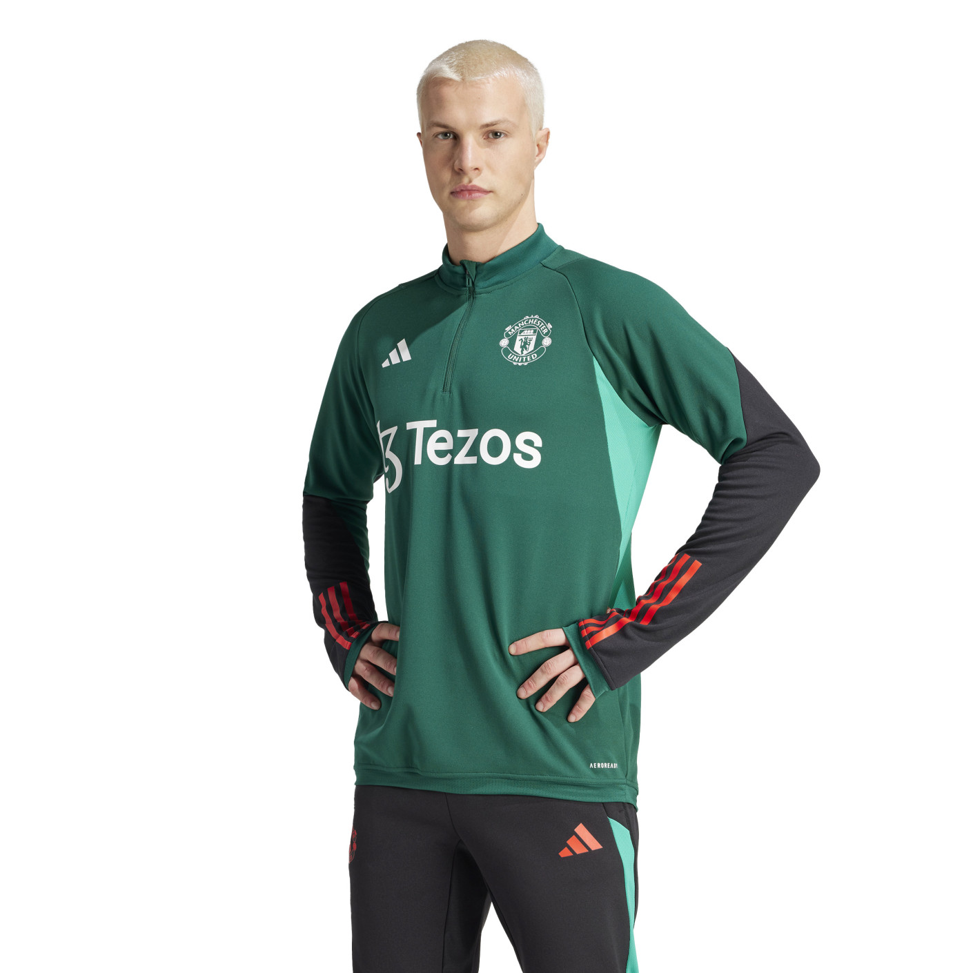 adidas Manchester United Trainingstrui 1/4-Zip 2023-2024 Groen Zwart Rood