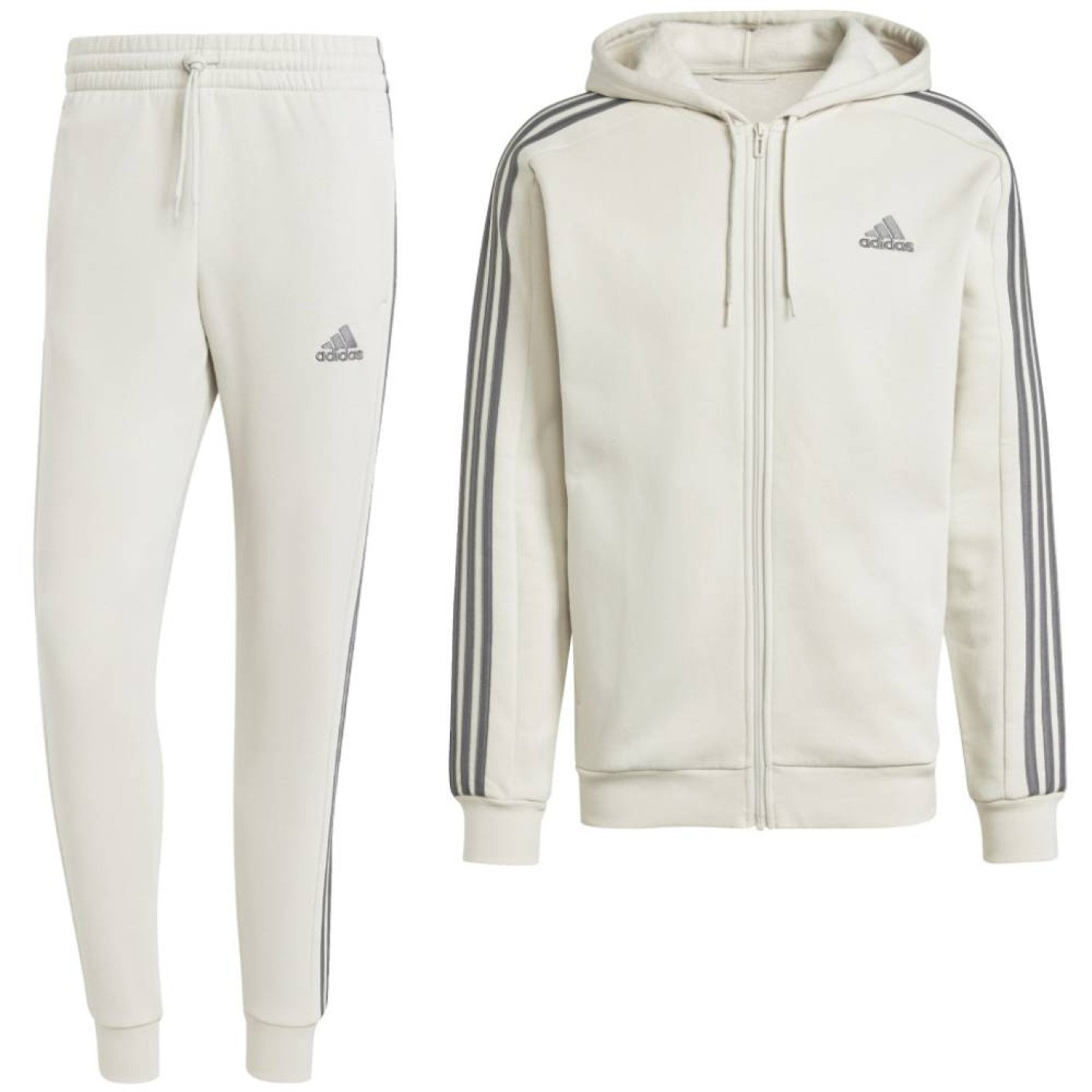 adidas Essentials Fleece Joggingpak Full-Zip Beige Donkergrijs