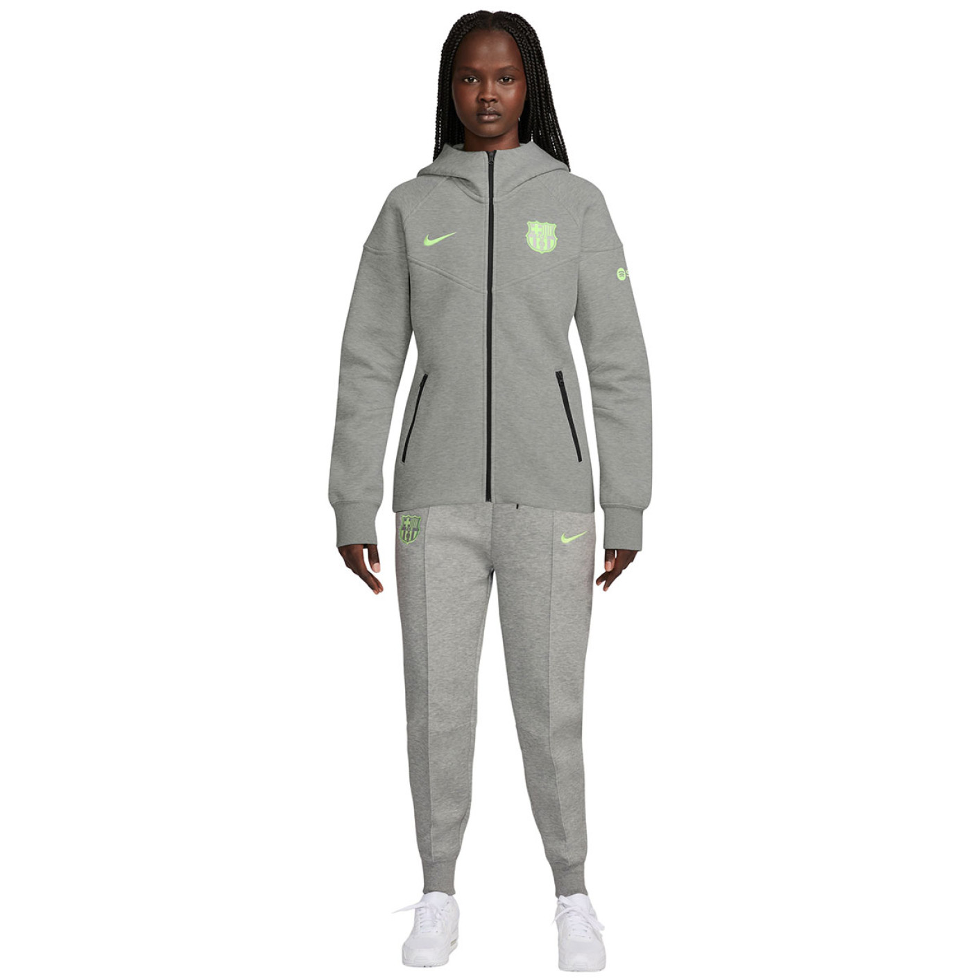 Nike FC Barcelona Tech Fleece Trainingspak 2024-2025 Dames Grijs Lichtgroen