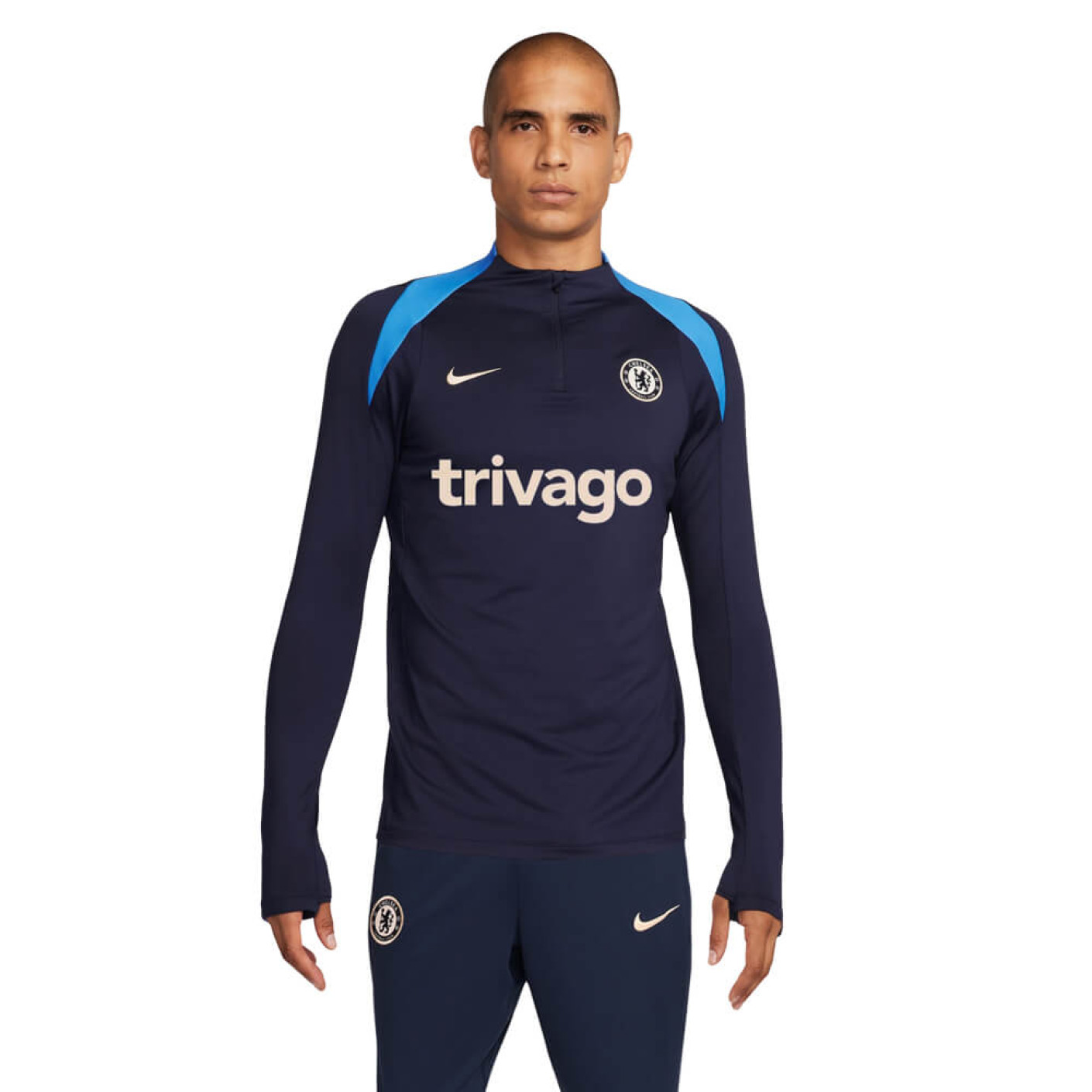 Nike Chelsea Strike Trainingstrui 1/4-Zip 2024-2025 Donkerblauw Blauw