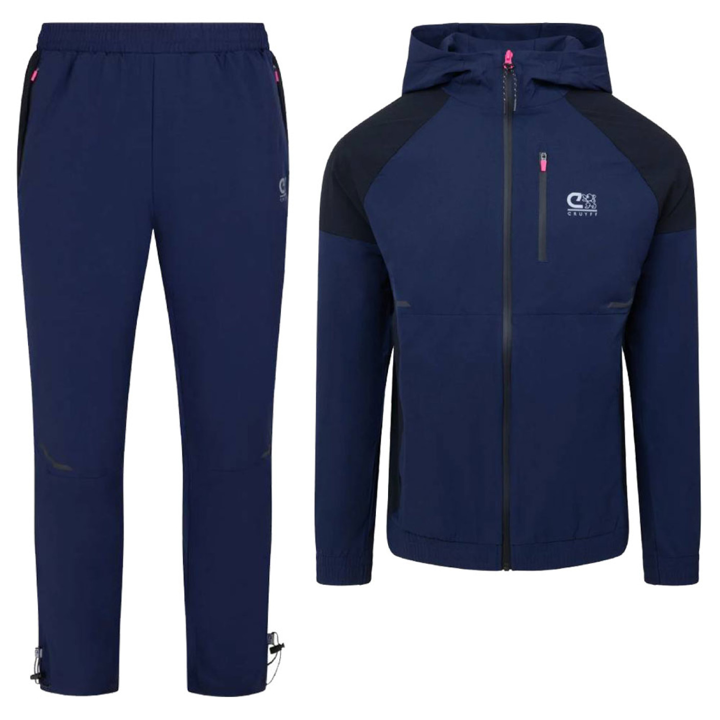 Cruyff Elite Trainingspak Full-Zip Donkerblauw Zwart Zilver Roze