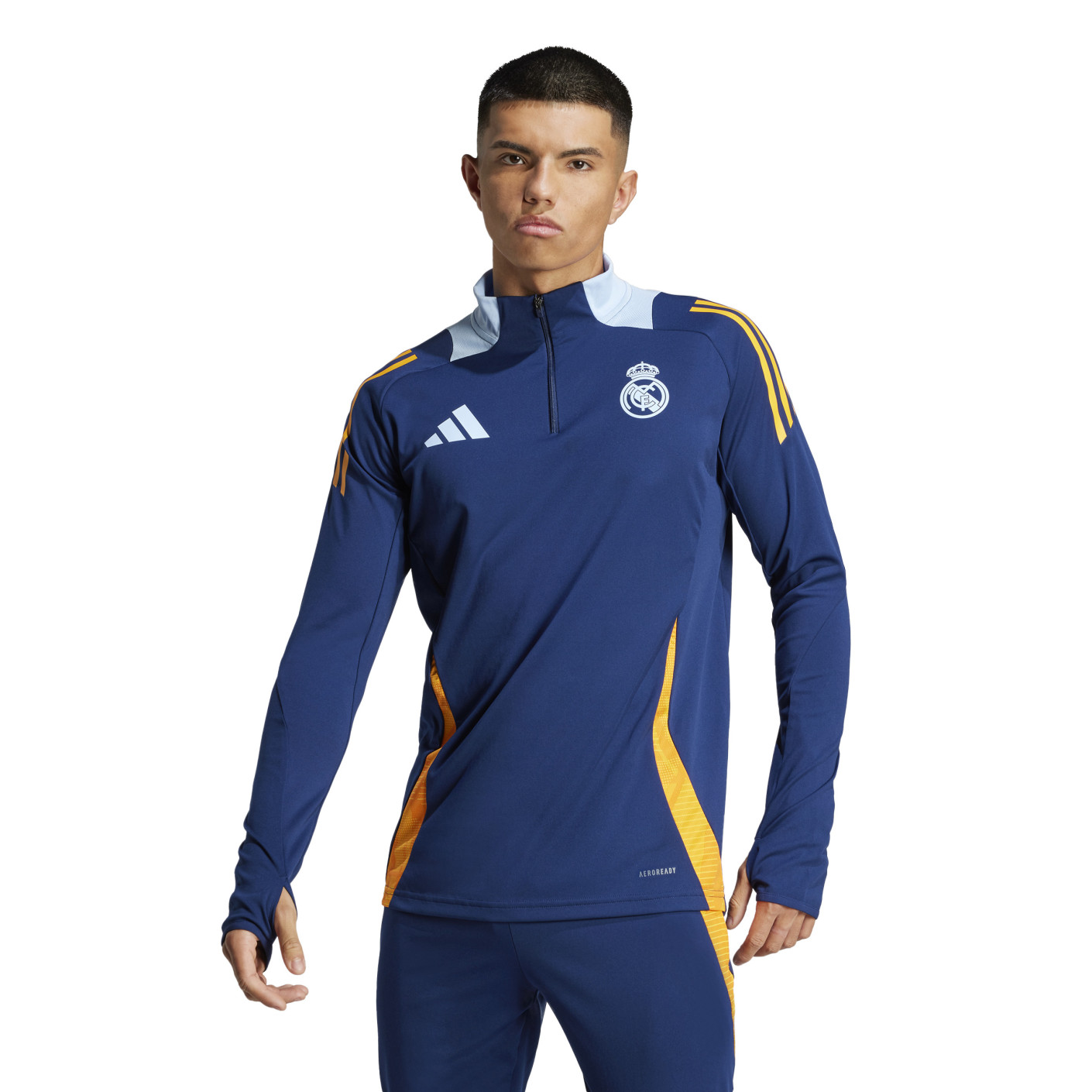 adidas Real Madrid Trainingstrui 1/4-Zip 2024-2025 Donkerblauw Oranje Lichtblauw