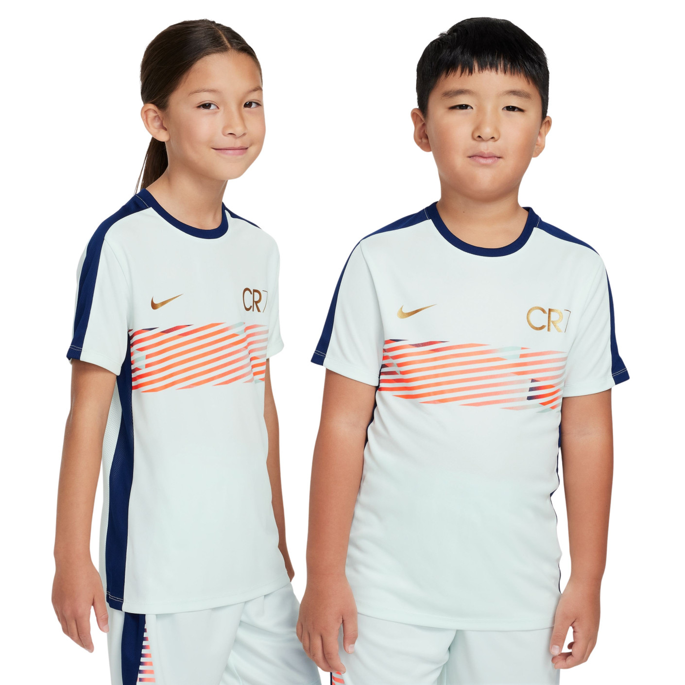 Nike CR7 Academy Trainingsshirt Kids Mintgroen Donkerblauw Goud