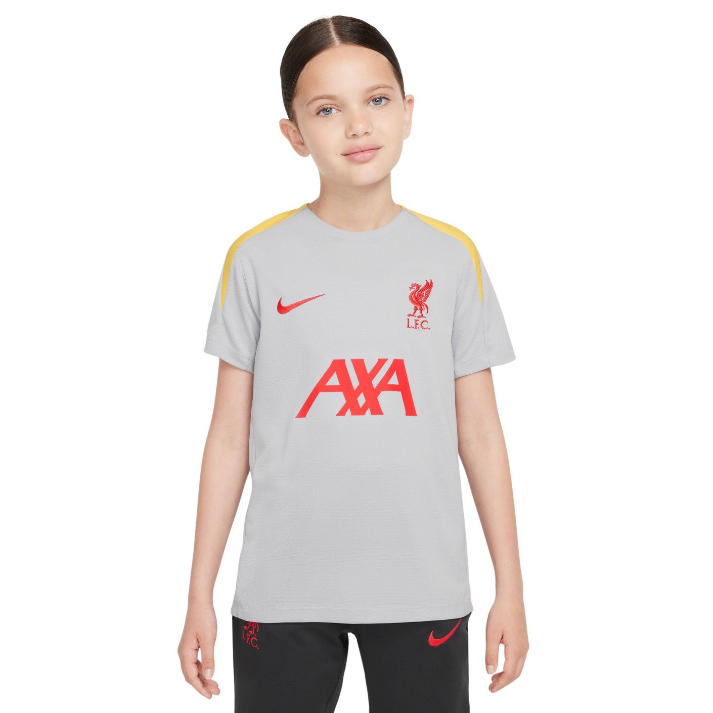 Nike Liverpool Strike Trainingsshirt 2024-2025 Kids Grijs Geel Rood