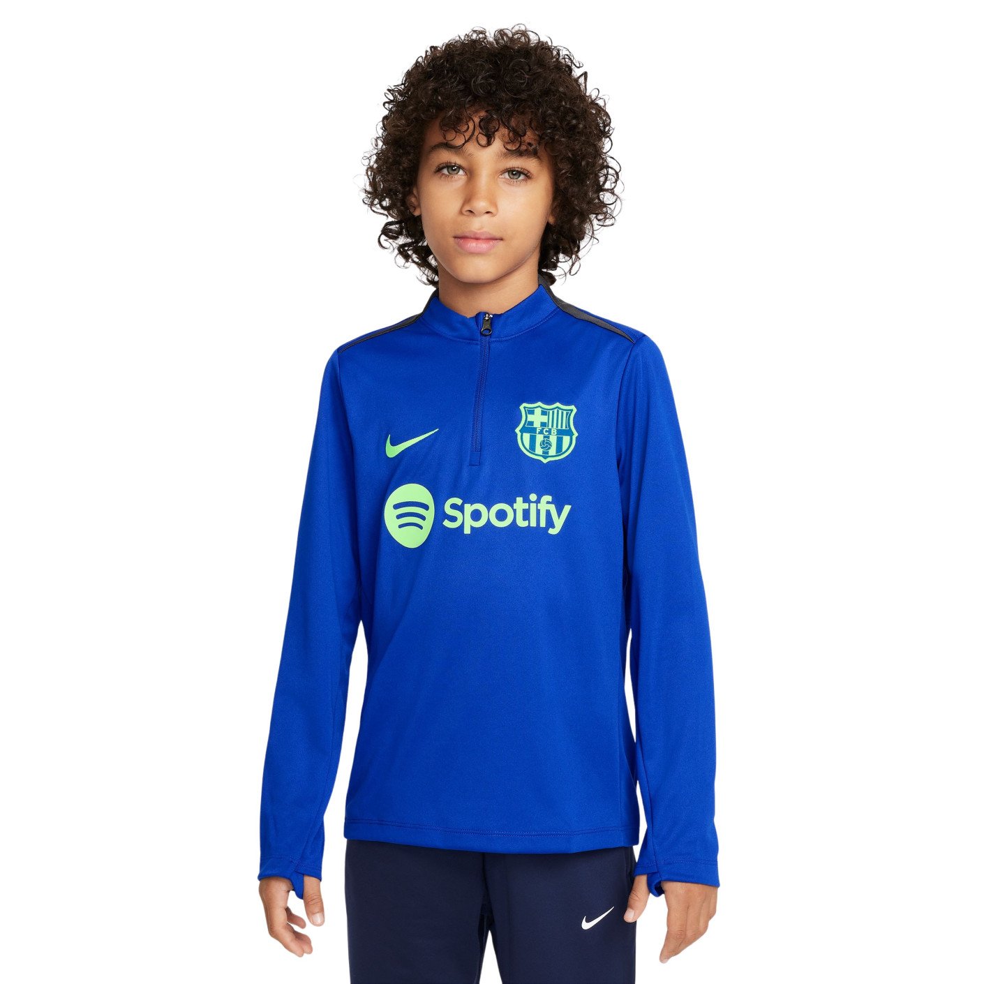 Nike FC Barcelona Academy Pro Trainingstrui 1/4-Zip 2024-2025 Kids Blauw Lichtgroen