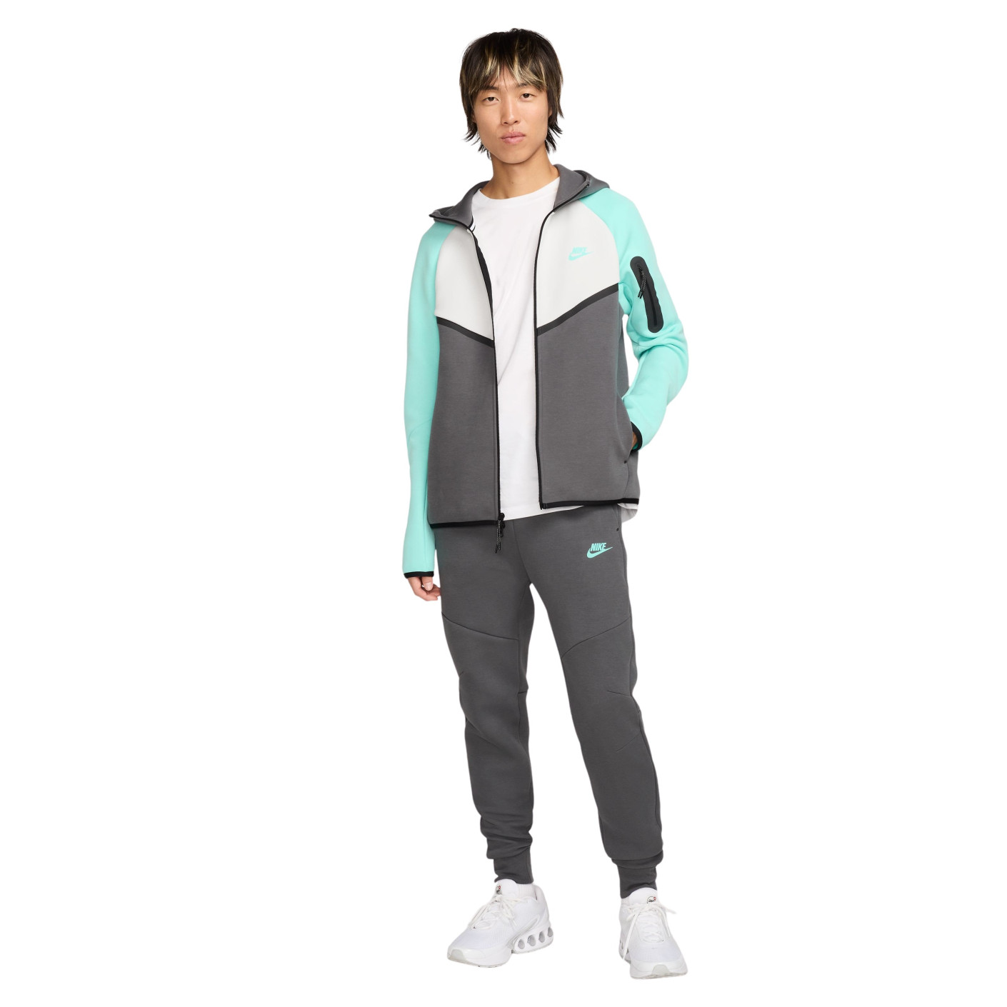 Nike Tech Fleece Sportswear Trainingspak Donkergrijs Wit Turquoise