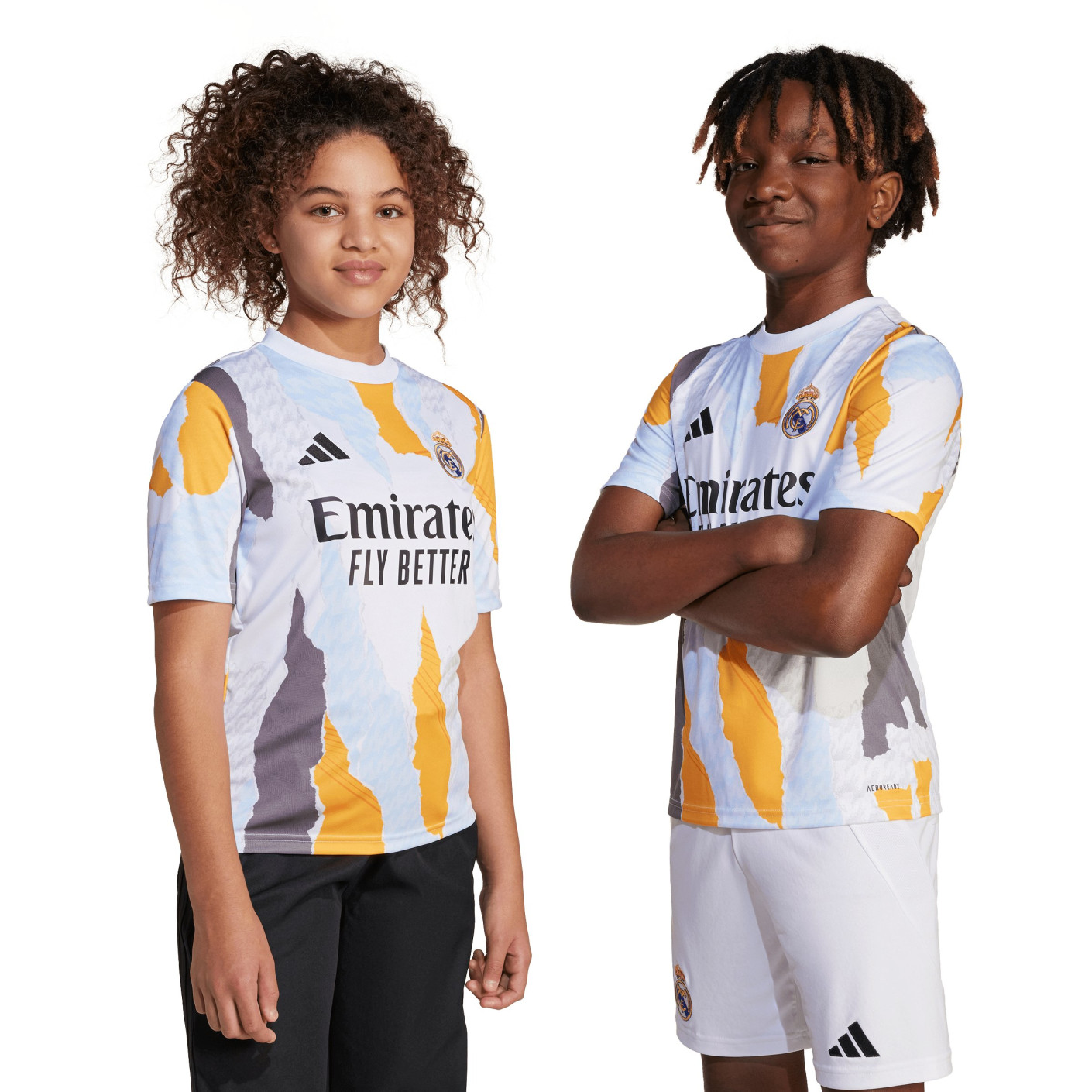 adidas Real Madrid Pre-Match Trainingsshirt 2024-2025 Kids Wit Oranje Blauw