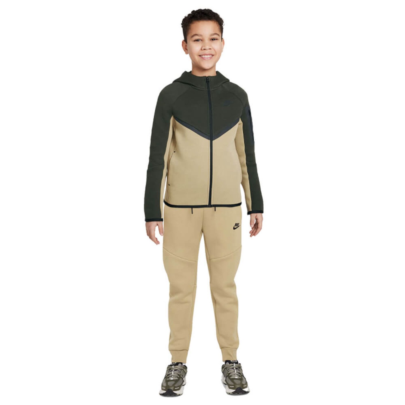 Nike Tech Fleece Sportswear Trainingspak Kids Beige Donkergroen Zwart