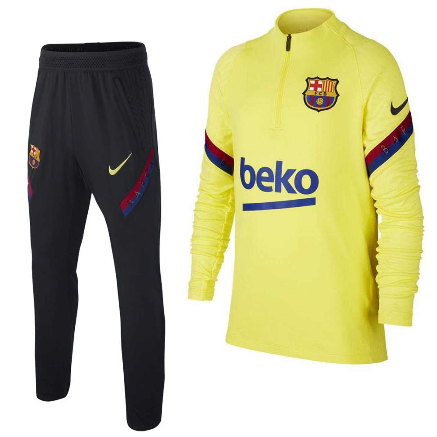 thee houd er rekening mee dat Medicinaal Nike FC Barcelona Strike Trainingspak 2019-2020 Kids Geel Blauw