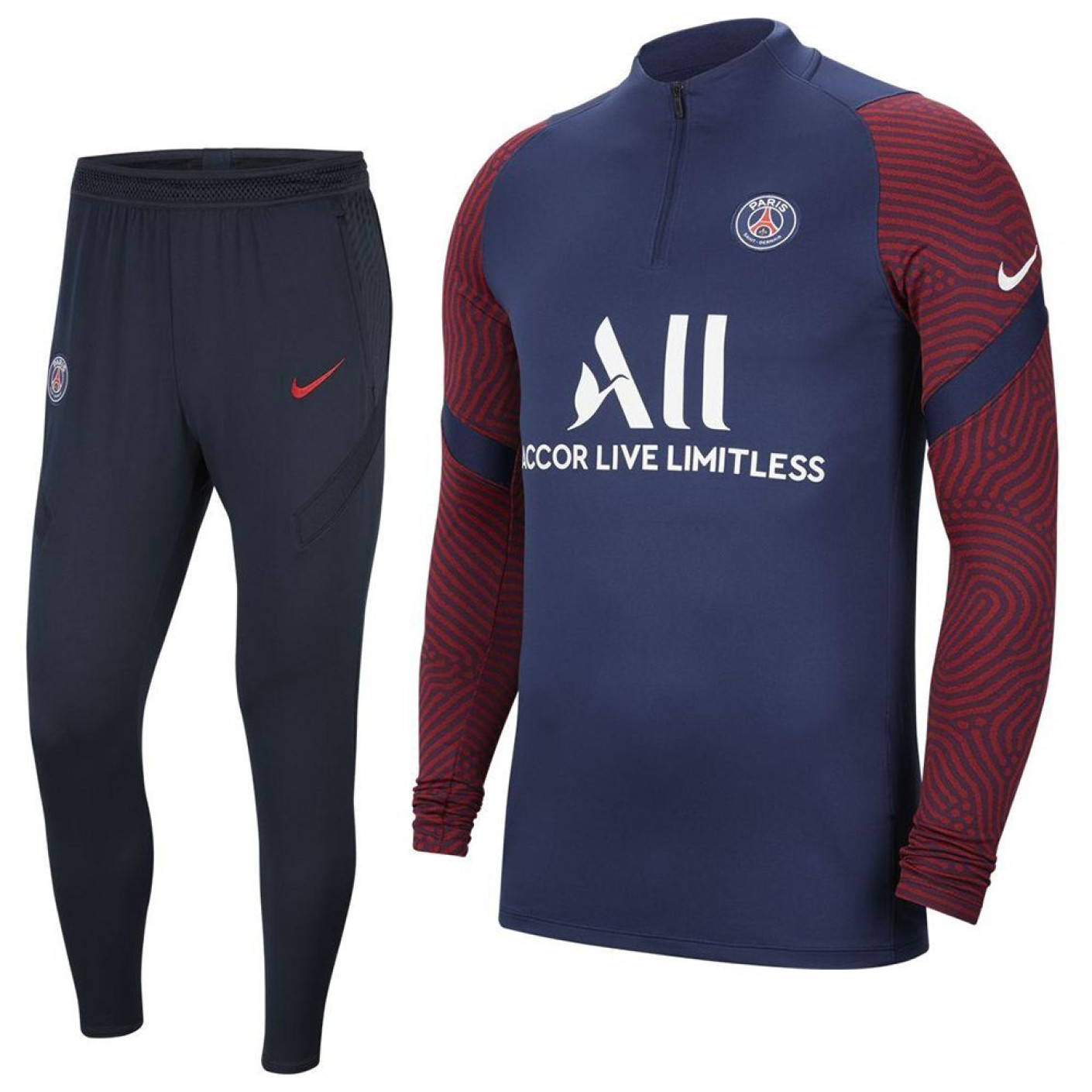 zuiger onder Hamburger Nike Paris Saint Germain Strike Trainingspak 2020-2021 Donkerblauw Rood