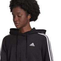 adidas 3-Stripes Crop Hoodie Dames Zwart Wit