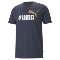 PUMA Essentials+ 2 College Logo T-Shirt Donkerblauw Wit Goud