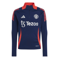 adidas Manchester United Trainingspak 1/4-Zip 2024-2025 Kids Donkerblauw Rood Zilver