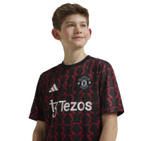 adidas Manchester United Pre-Match Trainingsshirt 2024-2025 Kids Zwart Rood