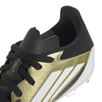 adidas F50 Messi League Gras Voetbalschoenen (FG) Kids Goud Zwart Wit