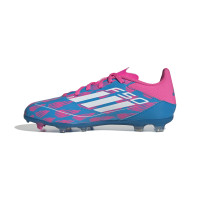 adidas F50 League Gras Voetbalschoenen (FG) Kids Blauw Roze Wit