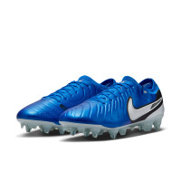 Nike Tiempo Legend 10 Elite IJzeren-Nop Voetbalschoenen (SG) Anti-Clog Blauw Wit Zwart