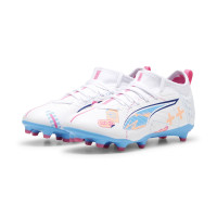 PUMA Ultra 5 Match Gras / Kunstgras Voetbalschoenen (MG) Kids Wit Blauw Roze