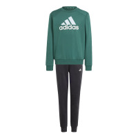 adidas Essentials Big Logo Fleece Joggingpak Kids Donkergroen Zwart Wit