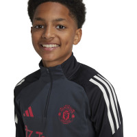 adidas Manchester United Trainingstrui 1/4-Zip Europees 2024-2025 Kids Donkergrijs Zwart Rood Wit