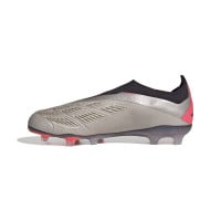 adidas Predator Elite Veterloze Gras Voetbalschoenen (FG) Kids Zilver Zwart Roze