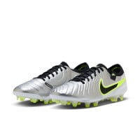 Nike Tiempo Legend 10 Elite Gras Voetbalschoenen (FG) Zilver Zwart Neongeel