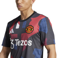 adidas Manchester United Pre-Match Trainingsshirt 2024-2025 Zwart Rood Blauw Wit