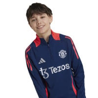 adidas Manchester United Trainingspak 1/4-Zip 2024-2025 Kids Donkerblauw Rood Zilver