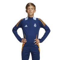 adidas Real Madrid Trainingspak 1/4-Zip 2024-2025 Kids Donkerblauw Oranje Lichtblauw